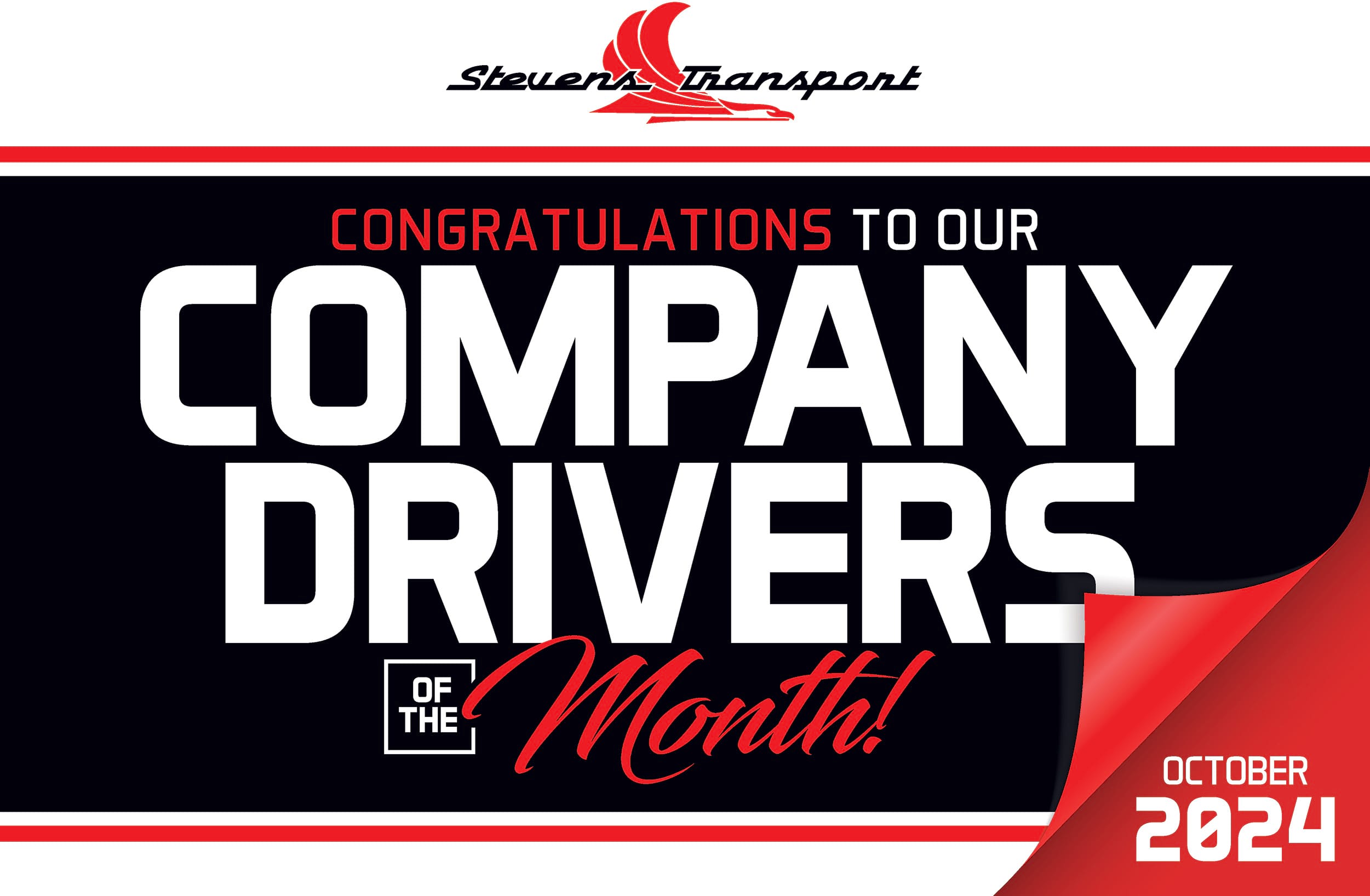 Graphic with text congratulations to our company drivers of the month for October 2024